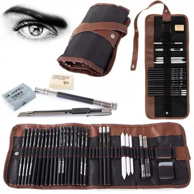 Produktbild von Zeichen- & Skizzier-Set 29-teilig – Profi Set mit Bleistiften, Kohle, Wischer & Zubehör – Ideal für Künstler, Schüler & Anfänger – Kreatives Zeichnen