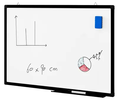 Produktbild von Magnetische Memotafel mit Aluminium, schwarzer Rahmen, mit 1 Stift- und Markerhalter, für Schule, Küche, Büro - 60 x 90 cm, schwarzer Rand