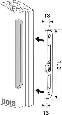 Image de Gâche centrale encastrable pour porte d'entrée, gauche, 190x18x13mm, comp. Fercomatic, G-22826-01-L-1 - FERCO by THIRARD