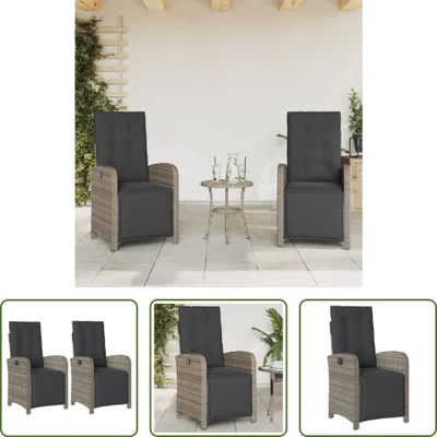 Produktbild von The Living Store Gartensessel mit Fußteil 2 Stk. Verstellbar Grau Poly Rattan