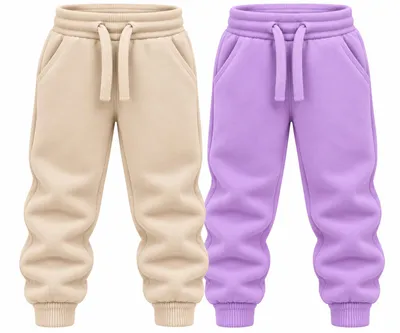 Produktbild von Weichers 2er Set Kinder Jogginghose gefüttert Fleece Jungen Mädchen Thermo Lila/Beige Gr. 116