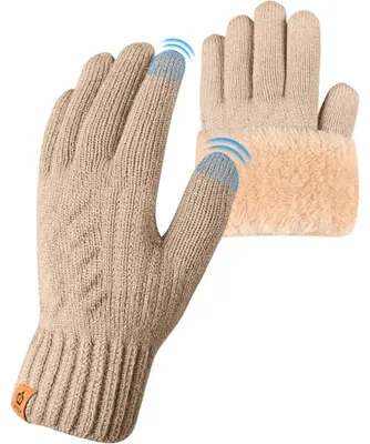 Productafbeelding van Winterhandschoenen, dames en heren, met fleecevoering, geschikt voor touchscreengebruik, warm, gebreid, verkrijgbaar in wollen kleuren, beige