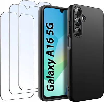 Obrázok produktu pre Sada puzdier pre Samsung A16 5G: matné, čierne, tenké silikónové puzdro + 3 kusy ochranného skla