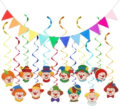 Produktbild von Zirkusdekoration Clown Girlanden, 12 Stück, 3m Wimpelgirlande, für Festdekoration