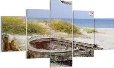 Produktbild von Bild auf Leinwand - Leinwandbild - 5 Teile - Strand Möwen £ódŸ - 125x70cm - Wand Bild - Wanddeko - Wandbilder - Leinwanddruck - Bilder - Wanddekoration - Leinwand bilder - Wandbild - EA125x70-4170