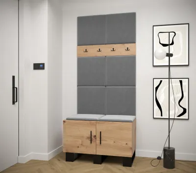 Obrázek produktu pro Předsíňová sestava RUMIE 4 - dub artisan, šedé panely