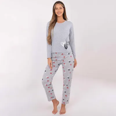 Produktbild von Damen-Schlafanzug von FOREVERPINK, Grau mit Herzmotiv, Gr. M