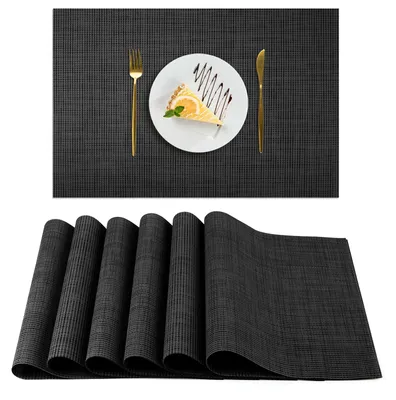 Tischsets 6er-Set, 30x45 cm, PVC, rutschfest, schwarz