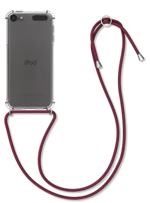 Produktbild von kwmobile Hülle kompatibel mit Apple iPod Touch 6G / 7G (6. und 7.Generation) - mit Kordel zum Umhängen - Silikon Schutzhülle Transparent Dunkelrot