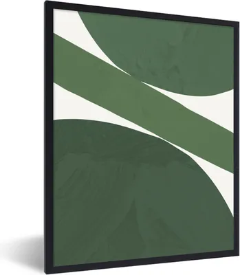 Produktbild von MuchoWow® Gerahmtes Poster Abstrakt - Grün - Formen - Weiß 60x80 cm - Poster mit Schwarzem Bilderrahmen Wandposter Rahmen Foto Bilder - Premium - Wanddeko Wohnzimmer