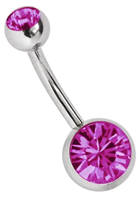 Produktbild von Titan Bauchnabelpiercing Stecker 1,6 x 12 mm mit Zirkonias rund in 8 mm + 5 mm Stein Kugel in pink