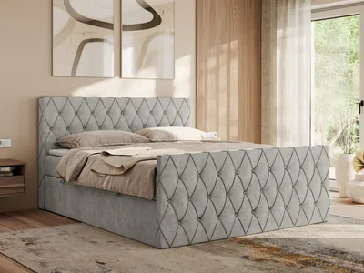Produktbild von MKS MEBLE Boxspringbett 160x200 mit Bettkasten, Bett 160x200 mit Matratze H4, Boxspringbett 160x200 mit Topper - Miren Duo - Hellgrau Strukture - H4