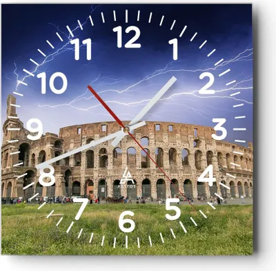 Produktbild von Wanduhr - Quadrat - Glasuhr - Italien Architektur Kolosseum Tourismus - 30x30cm - Schleichendes Uhrwerk - Lautlos - zum Aufhängen bereit - Dekoration Modern - Wanddekoration aus Glas - C4AC30x30-2505