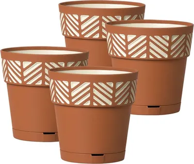 Produktbild von Set: 4 x Pflanztöpfe "ORFEO" S mit integrierten Wasserspeicher, Maße: 15x15 cm, Farbe: Terrakotta