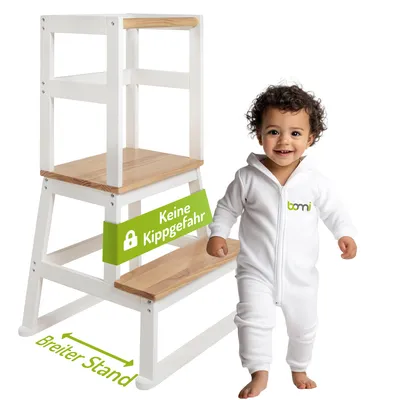 Produktbild von BOMI® Learning Tower für Baby & Kleinkinder | Trittschemel Kinderschemel aus Holz | Kinderhocker & Tritthocker | Steherhöhung als Kindermöbel | Schemel für die Küche oder als Badhocker | Lernturm Lerntower Lernstuhl in Natur