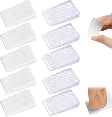 Produktbild von PolkaHome® 10er Set Türkeile aus flexiblem Gummi – Transparent & Weiß, rutschfeste Keile für Türen, Möbel & Geräte