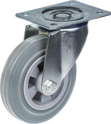 Produktbild von 160 mm (6") Lenkrolle mit grauem Gummireifen, schwenkbar, belastbar bis 135 kg