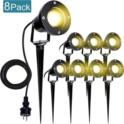 Immagine prodotto di Wolketon 8X LED Faretto da Giardino Luce da Giardino Bianco Caldo LED Illuminazione da Giardino IP65 4W GU10 Con Spina a Terra Prato Esterno Per Esterno, Giardino, Prato