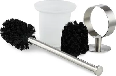 Produktbild von Wandmontierter WC-Bürstenhalter mit Ersatzbürste – Edelstahl und Glas – Wandmontierte WC-Bürste mit Halter und Toilettenpapierrolle