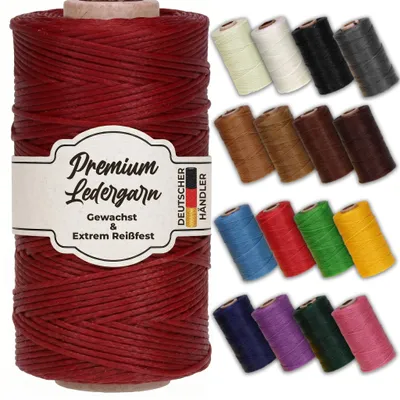 Produktbild von Ledergarn gewachst 1mm x 0,3mm I Sattlergarn - gewachster Faden aus Polyester stabil & haltbar I Wachsgarn Forellenfaden Outdoor Nähgarn in Profiqualität  bordeaux