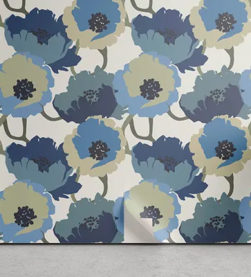 Produktbild von ABAKUHAUS Blumen abziehbare & klebbare Tapete für Zuhause, Ombre Romantic Flowers, selbstklebendes Wohnzimmer Küchenakzent, 33 cm x 90 cm, Grau
