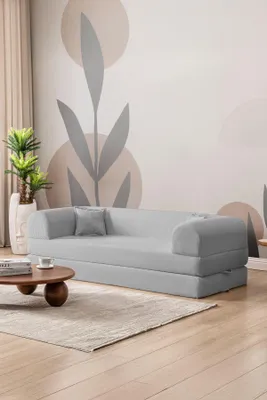 Imagen del producto de Hanah Home, sofá cama de 3 plazas, color gris claro, 100% felpa, 190 cm | Sofá cama de 3 plazas