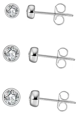 Produktbild von Suzan Gold® Schmuckset Silber 925 Damen | Zirkonia Ohrschmuck in 2 mm, 3 mm & 4 mm | Klassisches Schmuckdesign Zirella, wasserfest, & hautfreundlich | Zeitlose Ohrringe & Geschenkidee