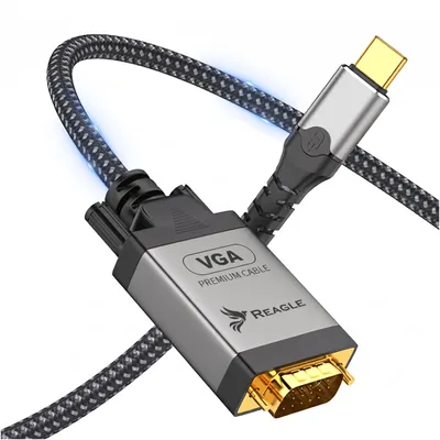 Produktbild von USB C zu VGA Kabel 1.8m Adapter Full HD 1080p 60Hz für Laptop PC MacBook Tablet auf Monitor Projektor Beamer Aluminium Gehäuse Reagle Schwarz
