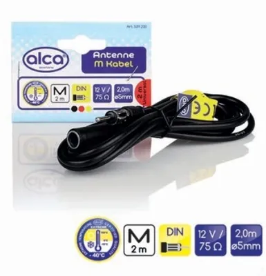 Obrázek produktu pro alca® Autorádio DIN prodlužovací kabel antény 2 m prodloužení automobilový koaxiální s adaptérem konektorem FM/AM LM UKW anténní kabel univerzální