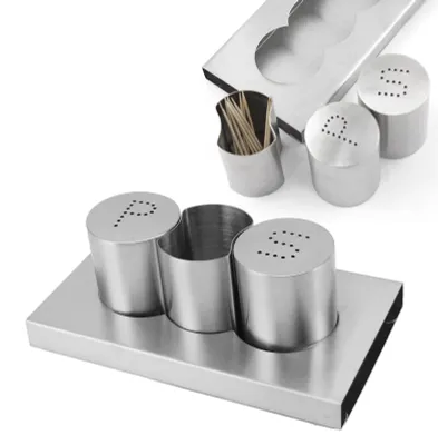 Gewürzstreuer-Set aus Edelstahl, 3-teilig mit Tablett