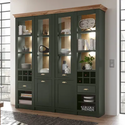 Produktbild von Buffetschrank im Landhausstil CINCINNATI-61 in grün mit Wotaneiche inkl. LED, B/H/T: 194/207/45cm