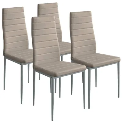 4er-Set Esszimmerstühle, Kunstleder, taupe, Stahlgestell, modern