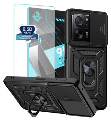 Produktbild von Armor Handyhülle für Xiaomi 13T / 13T Pro mit 9H Displayglas Displayschutz Kameraschutz Handy Panzer Case Cover Schutzhülle Outdoor Farbe: Schwarz