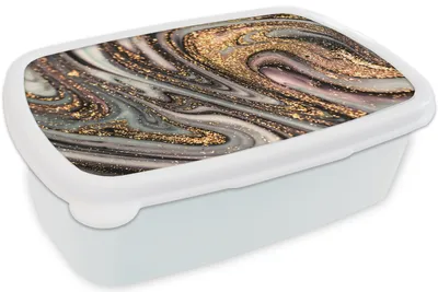 Produktbild von KitchenYeah® Lunchbox Brotzeit Brotdose 17x11 cm Marmoroptik - Gold - Glitter - Luxus - Marmor - Weiß Kinder Brotzeitdose - Lunch Box - Kinder - Sandwich-Box - Schulbox - Lunch Boxen