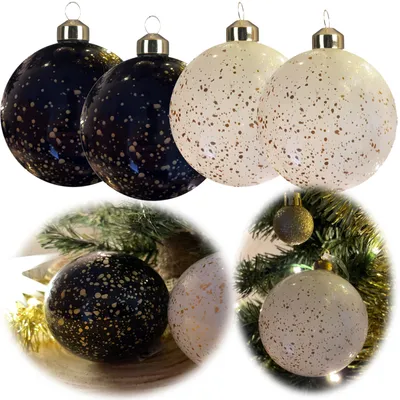 Produktbild von 4 Glas Weihnachtskugeln 8cm Gold Edition Schwarz Weiß Christbaum Dekokugel