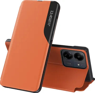 Produktbild von Dünn Flip Stand Cover Kunstleder Schutzhülle für Xiaomi Redmi 13C /Poco C65 Orange