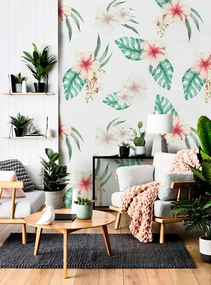 Produktbild von Coloray Fototapete 208x146 cm Vlies-Fototapete - Hawaiische Blumen verlässt Palme