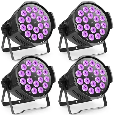 Imagen del producto de Faro LED PAR - Foco LED RGBW - Iluminación para escenario - Iluminación para DJ - Lámpara para discoteca - Juego de 4 unidades con control DMX512