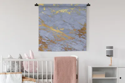Produktbild von MuchoWow® Wandteppich Wandbehang Marmor - Blau - Gold 90x90 cm Tapisserie Dekoration Wandtuch - Wandaufhänger