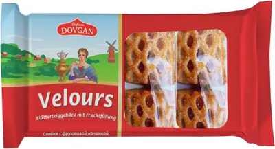 Produktbild von DOVGAN Velours Blätterteiggebäck mit Fruchtfüllung 192g