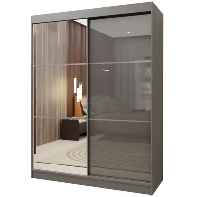Produktbild von BEAUTYSOFA | Schwebetürenschrank VIVA 160 cm Kleiderschrank Graphit mit Spiegel, Schiebetürenschrank Schlafzimmer