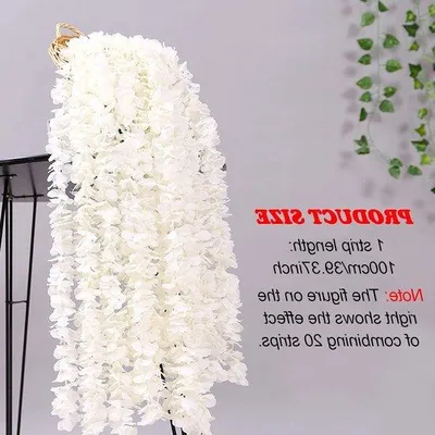 Image de 10 couronnes de fleurs de glycine blanches, 100 cm, fleurs artificielles pour la décoration de mariages et de fêtes