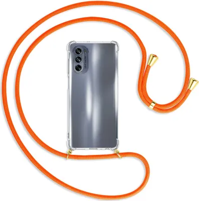 Produktbild von Handykette Backcover-Schutzhülle mit Band (Metall goldfarben) für Motorola Moto G62 5G (6.5'') - neonorange