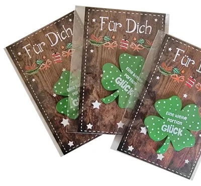 Produktbild von Logbuch-Verlag 3 Mini-Geschenke zu Weihnachten Kleeblatt mit Weihnachtskarte kleines Geschenk für Kunden, Kollegen & Mitarbeiter 8,5 x 5,5 cm