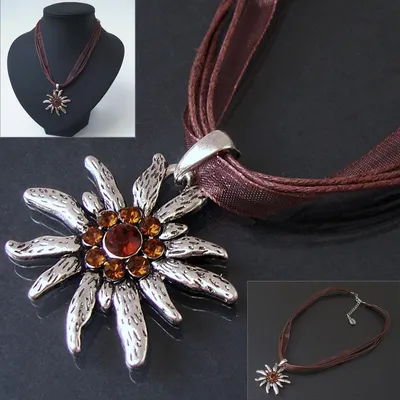 Produktbild von Halskette Kette Tracht Dirndl Edelweiss Organzaband schokobraun K1274