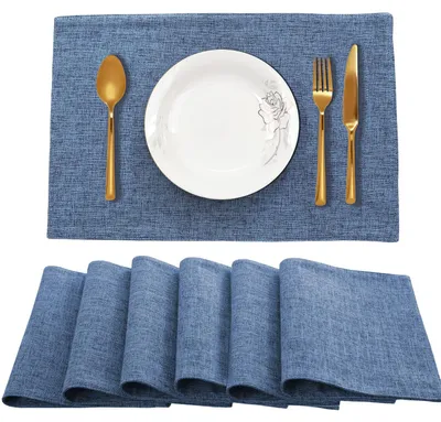 6er-Set Leinen-Platzsets, dunkelblau, 45×30 cm