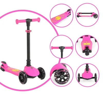 Produktbild von Byox Kinderroller Lamborghini 3 Räder klappbar PolyurethanRäder ABEC-7 LED-Räder Bremse rosa pink