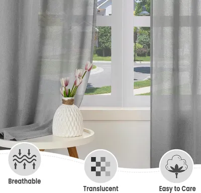 Produktbild von WOLTU Gardinen mit Ösen Leinenoptik Halbtransparent Voile Modern, 135x225cm Grau