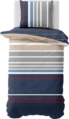 Produktbild von Nautica Satin Bettwäsche - Bradford - Streifen, maritim 200 x 200 cm mit Streifen, blau,weiß,rot,beige