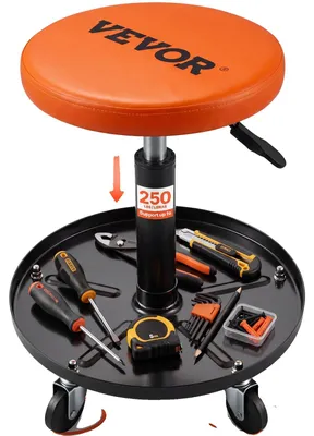 Immagine prodotto di VEVOR Sgabello da meccanico rotante Sgabello da officina 113,4 kg, 406-559 mm Sedile da officina regolabile in altezza, sgabello da officina con vassoio porta attrezzi, per garage, negozio, riparazione auto, nero + arancione